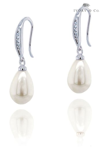 Ivory & Co Silver Salford Crystal and Pearl Drop Earrings (817092) | £25