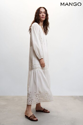 Mango Openwork Detail White Shirt Dress Lona (817210) | £40