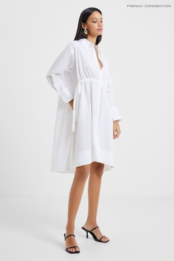 French Connection Rhodes Sust Poplin White Shirt Mouwen Dress (817293) | £49