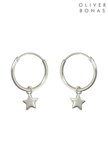 Oliver Bonas Sterling Silver Nova Star Drop Hoop Earrings (817583) | £20