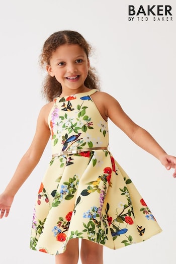 Baker by Ted Baker Yellow Floral Belted Scuba Dress (818065) | £43 - £48