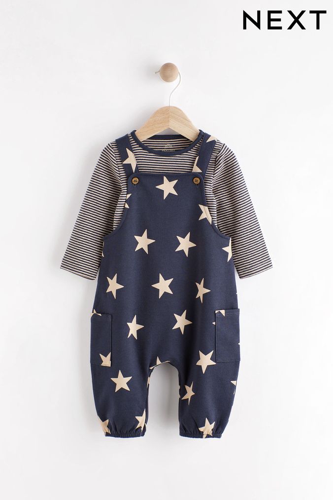 Navy Blue Star Jersey Baby Dungarees And Bodysuit (0mths-2yrs) (818114) | £17 - £19