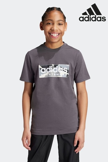 adidas Khaki Green Kids Sportswear Camo Linear Graphic T-Shirt (818128) | £13