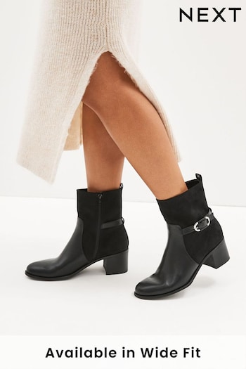Black Regular/Wide Fit Forever Comfort® Buckle Detail Heeled Ankle Boots (818291) | £45