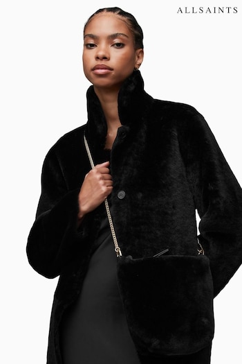 AllSaints Black Shearling Evaline Bag (818319) | £249