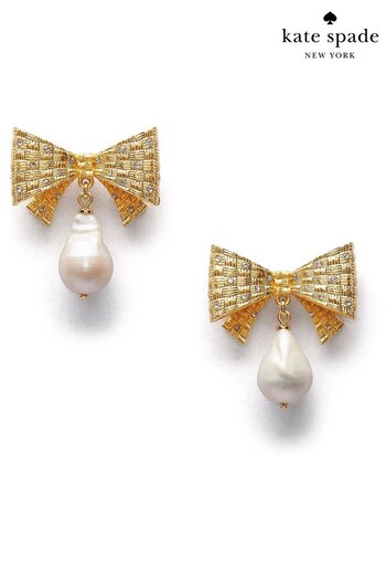 Kate Spade New York Gold Tone Bow Pearl Drop Earrings (818433) | £95