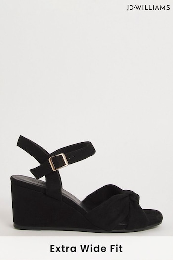 JD Williams Microsuede Knotted Vamp Wedge Black Sandals tallone In Extra Wide Fit (818477) | £40