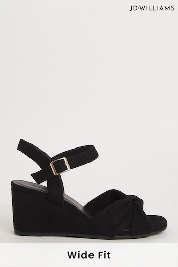 JD Williams Microsuede Knotted Vamp Wedge Black Sandals In Wide Fit (818483) | £40
