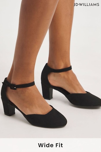 JD Williams Two Part Heeled Black Shoes With Ankle Strap In Wide Fit (818532) | £34