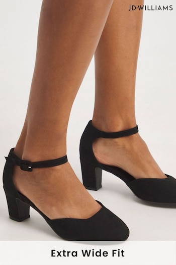 JD Williams Two Part Heeled Black Shoes With Ankle Strap In Extra Wide Fit (818585) | £34