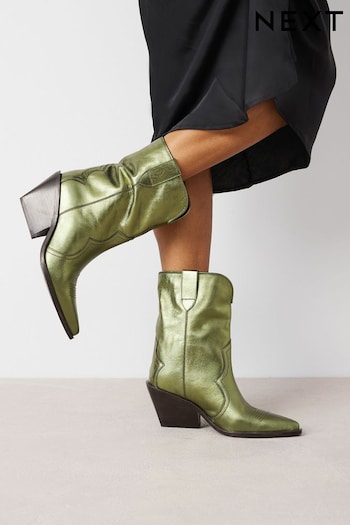 Green Metallic Signature Leather Forever Comfort® Western Cowboy Boots knee-length (818833) | £85