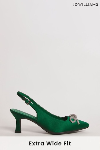 JD Williams Green Extra Wide Satin Slingback Shoe With Bow Trim (819354) | £38