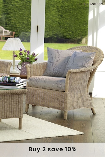 Laura Ashley Natural Garden Bewley Indoor Rattan Lounging Set With Pussy Willow Natural Cushions (819362) | £1,750