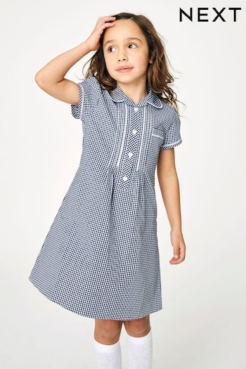 Navy Cotton Rich Button Front Lace Gingham School Dress (3-14yrs) (819799) | £8.50 - £11.50