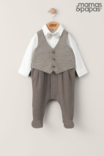 Mamas & Papas Neutral Brown Check Waistcoat Occasion All-In-One (820458) | £32