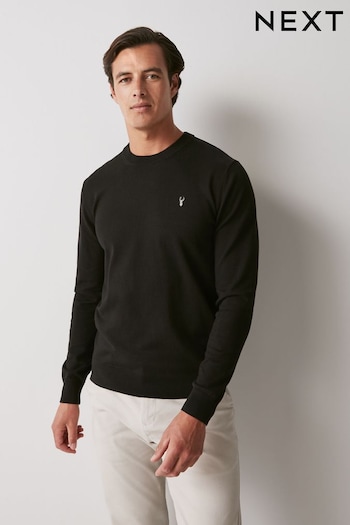 Black Cotton Rich Long Sleeve Crew Jumper with Stag (820854) | £25