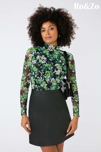 Ro&Zo Green Floral Mesh Button Front Top (820959) | £59