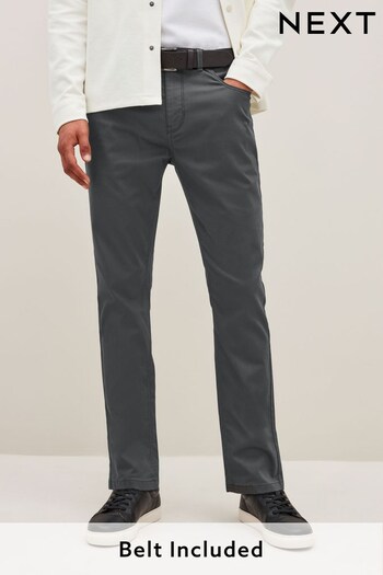 Charcoal Grey Slim Belted 5 Pocket Trousers (821228) | £32