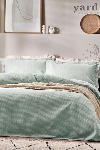 The Linen Yard Seafoam Green Waffle Textured Cotton Duvet Cover and Pillowcase Set (821413) | £26 - £50