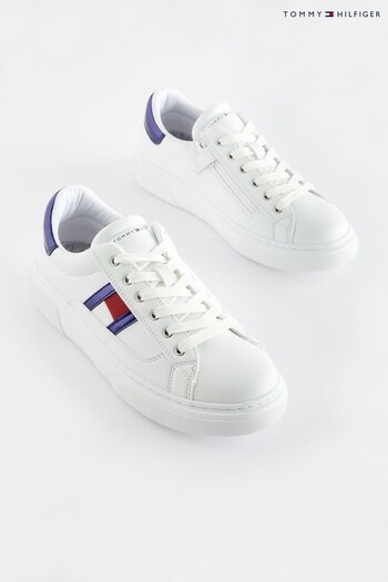 Tommy Hilfiger Kids Flag Lace-Up White Trainers (821652) | £84