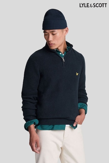 Lyle & Scott Navy Blue Shaker Stitch Quarter Zip Jumper (821683) | £90