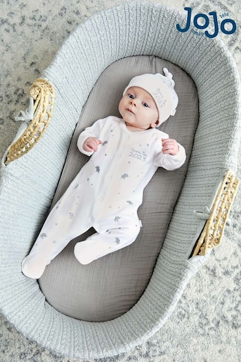 JoJo Maman Bébé White Born in 2023 Embroidered Sleepsuit (8220N5) | £21