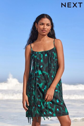 Green Leopard Fringe Mini Summer Slip Dress (822287) | £35
