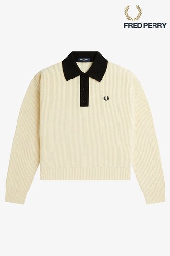 Fred Perry Ecru White Knitted Polo Jumper (822494) | £150