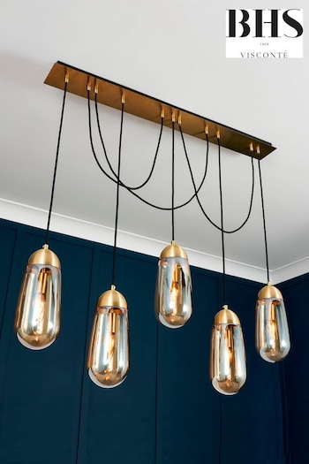 Visconte by BHS Brass Bacoli 5 Light Diner Bar Ceiling Light Pendant (822843) | £380