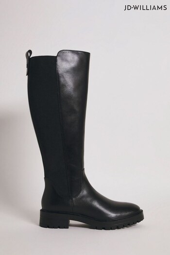 Jd Williams Leather High Leg Black Boots With Back Elastic Detail (822849) | £85