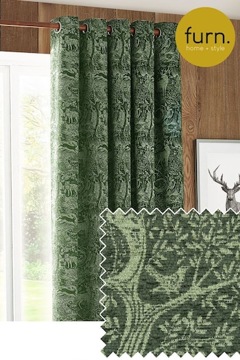 Furn Emerald Winter Woods Chenille Eyelet Curtains (823302) | £54 - £130