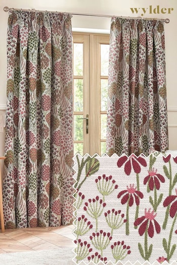 Wylder Nature Rednut Ophelia Floral Jacquard Pencil Pleat Curtains (823367) | £62 - £155
