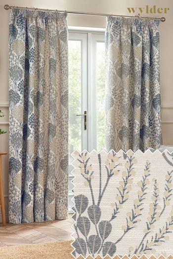 Wylder Nature Wedgewood Ophelia Floral Jacquard Pencil Pleat Curtains (823398) | £64 - £160
