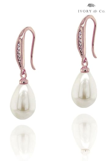 Ivory & Co Rose Gold Salford Crystal And Pearl Drop Earrings (823408) | £25