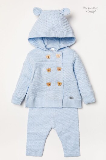 Rock-A-Bye Sporty Boutique Blue Knitted Two-Piece Hooded Cardigan and Trousers Set (823426) | £24
