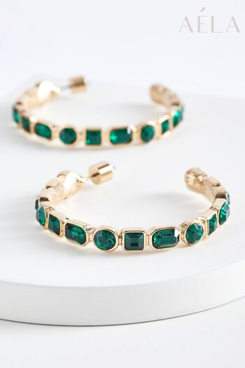Aela Gold Tone Emerald Hoops (823463) | £15