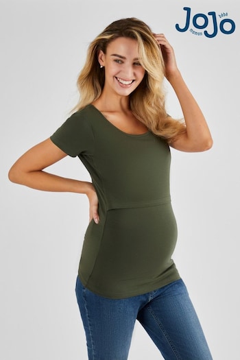 JoJo Maman Bébé Khaki Green Maternity & Nursing T-Shirt (823577) | £26