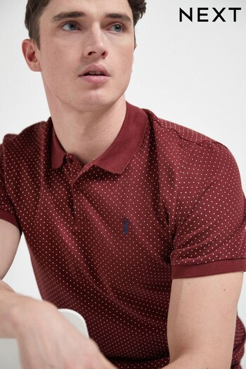 Burgundy Red Print Pique Polo Shirt (823620) | £22