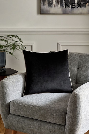 Black Matte Velvet Contrast Pipe 50 x 50cm Cushion (823624) | £10