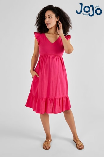 JoJo Maman Bébé Pink Linen Blend Frill Sleeve Maternity Dress (823957) | £36.50