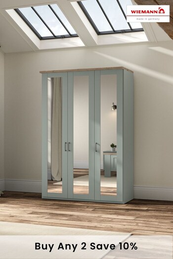 Wiemann Sage Green Truro 1.5M Mirror 3 Door Hinged Wardrobe (824280) | £1,125