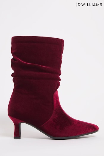 JD Williams Bordo Ruched Kitten Heel Boots in Wide Fit (824303) | £48