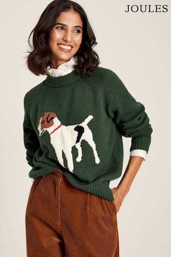 Joules Margot Green Dog Intarsia Knit Jumper (824520) | £69.95