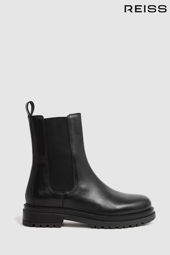 Reiss Black Thea Leather Chelsea Leather Boots (824555) | £198