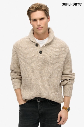 Superdry Desert Taupe Beige Marl Shawl Collar Jumper (824789) | £70