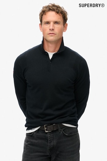 Superdry Black Merino Long Sleeve Polo Jumper (824795) | £55