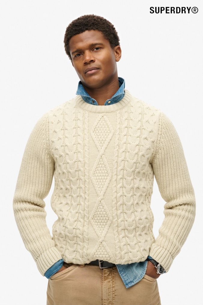 Buy Men s Jumpers Superdry Medium Nude Crew Neck Newin Online SchaferandweinerShops