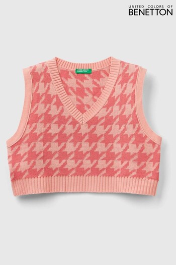 Benetton Pink Houndstooth V-Neck Knitted Vest (824908) | £32.95