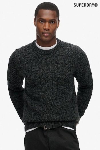 Superdry Charcoal Black Twist Jacob Cable Jumper (824962) | £60