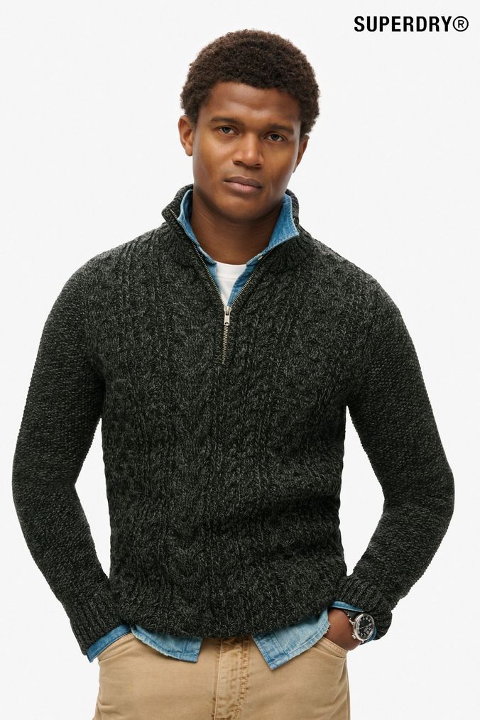 Mens Zip Neck Cable Knitwear Next Official Site